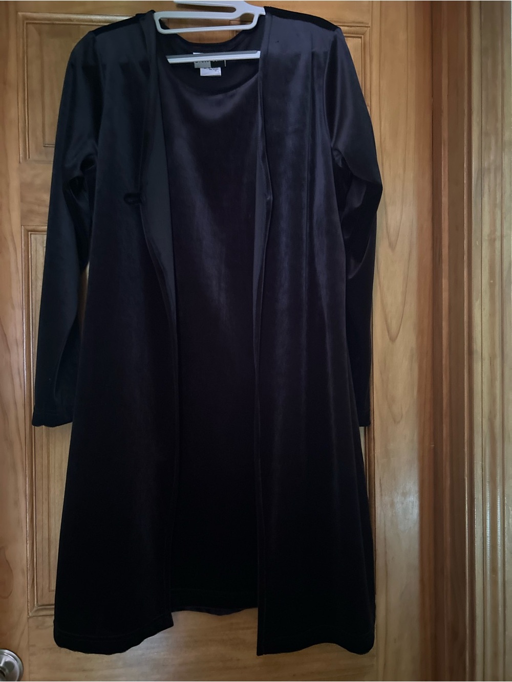 Long Black Velvet Open-Front Long Sleeve Dress